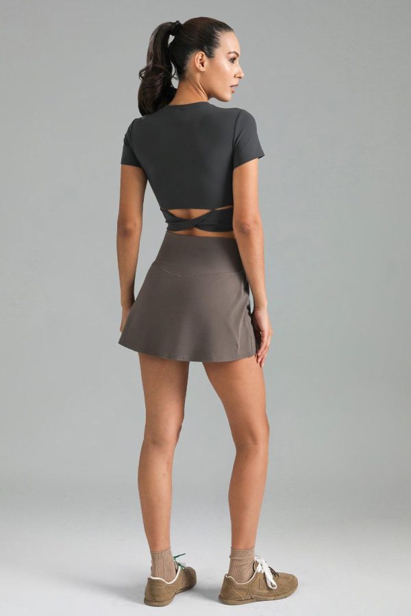 Dreamlux Short Sleeve Cropped Workout Shirt with Crisscross Back - Image 6