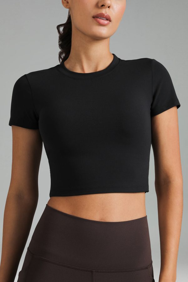 Dreamlux Short Sleeve Cropped Workout Shirt with Crisscross Back - Image 13