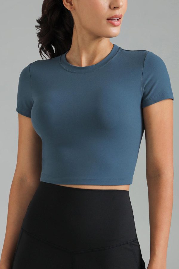 Dreamlux Short Sleeve Cropped Workout Shirt with Crisscross Back - Image 7