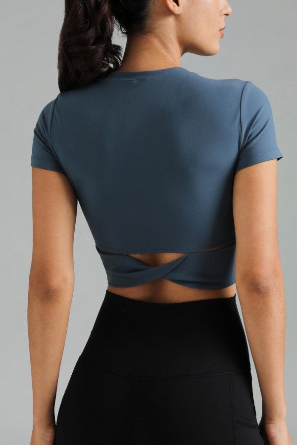 Dreamlux Short Sleeve Cropped Workout Shirt with Crisscross Back - Image 8
