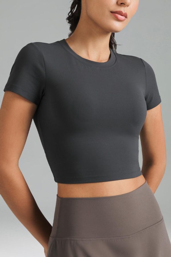 Dreamlux Short Sleeve Cropped Workout Shirt with Crisscross Back - Image 2
