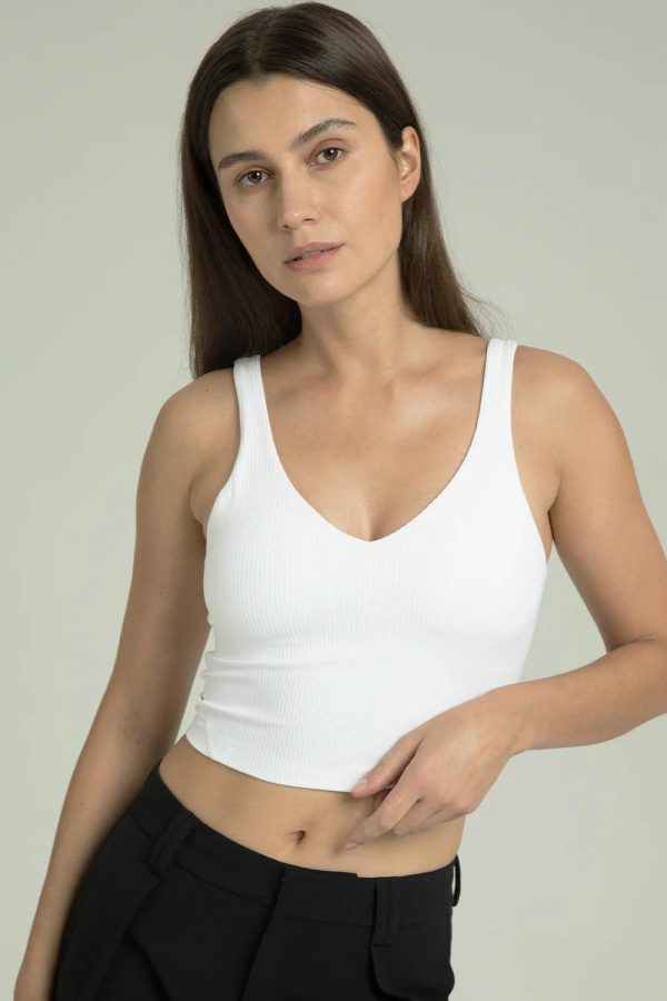 Dreamlux Ribbed V-Neck Cropped Tank