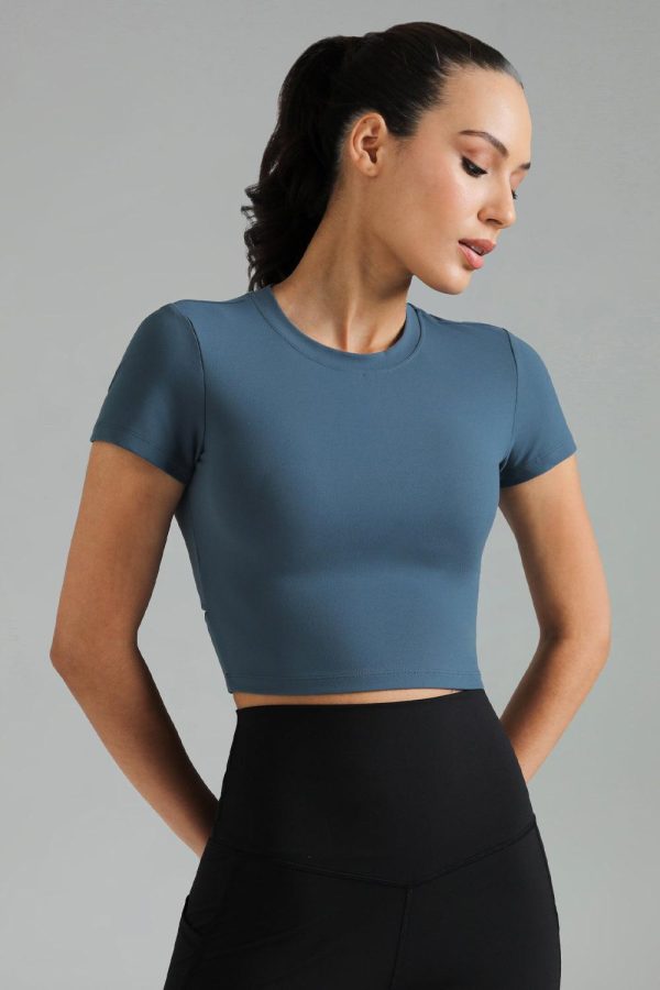 Dreamlux Short Sleeve Cropped Workout Shirt with Crisscross Back - Image 9