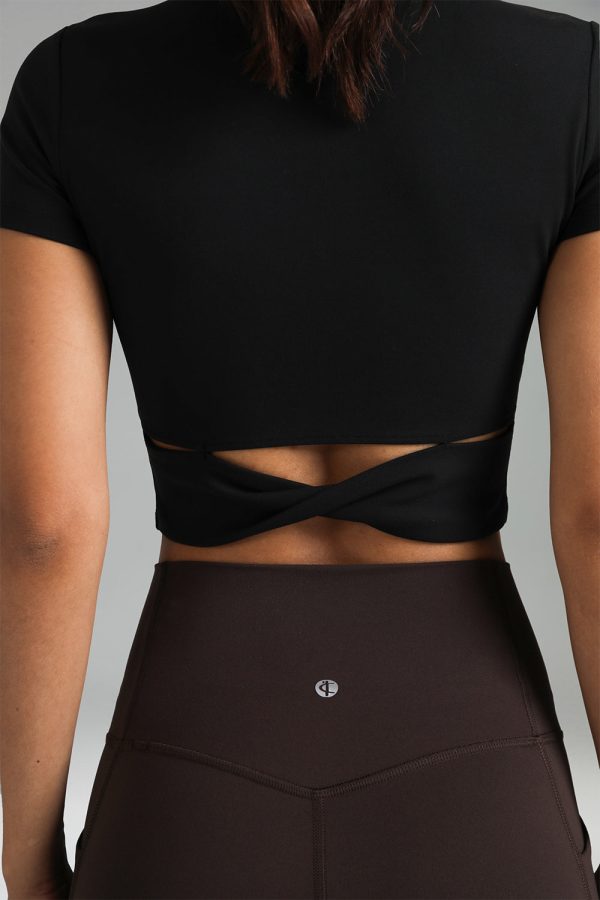 Dreamlux Short Sleeve Cropped Workout Shirt with Crisscross Back - Image 14