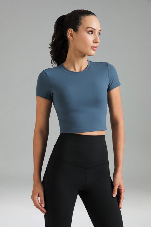 Dreamlux Short Sleeve Cropped Workout Shirt with Crisscross Back - Image 11