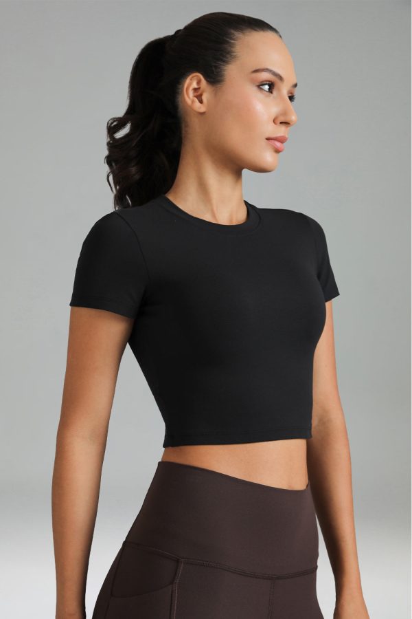 Dreamlux Short Sleeve Cropped Workout Shirt with Crisscross Back - Image 17
