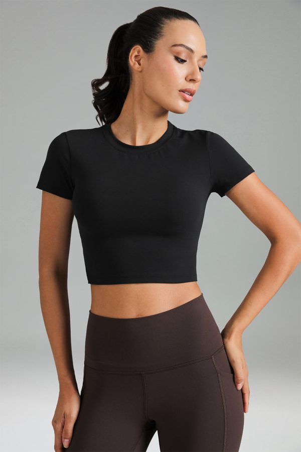 Dreamlux Short Sleeve Cropped Workout Shirt with Crisscross Back - Image 15