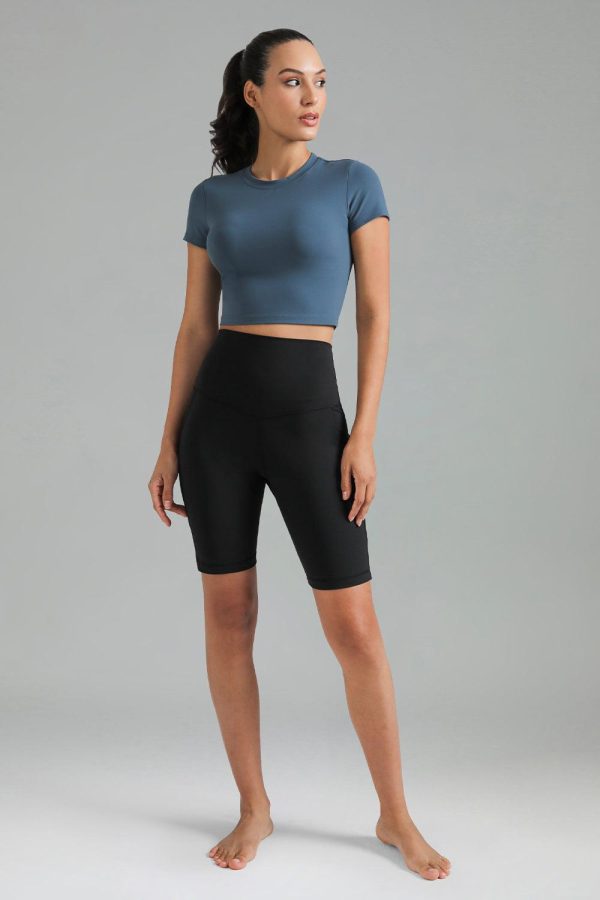 Dreamlux Short Sleeve Cropped Workout Shirt with Crisscross Back - Image 12